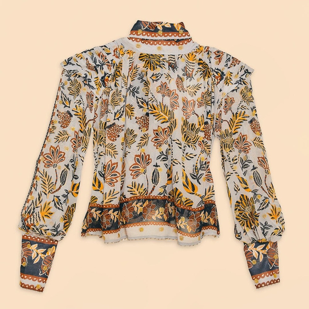 Farm Rio Floral Beehive Longsleeve Blouse